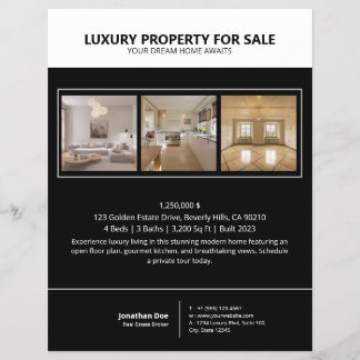 Prospectus 21,6 Cm X 24,94 Cm Flyer de biens immobiliers noir minimaliste modern