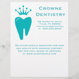 Prospectus 21,6 Cm X 24,94 Cm Flyer de dentiste Couronne dent mignonne Logo bleu
