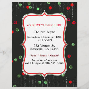 Prospectus 21,6 Cm X 24,94 Cm Flyer de fête de Noël rouge et vert à paillettes