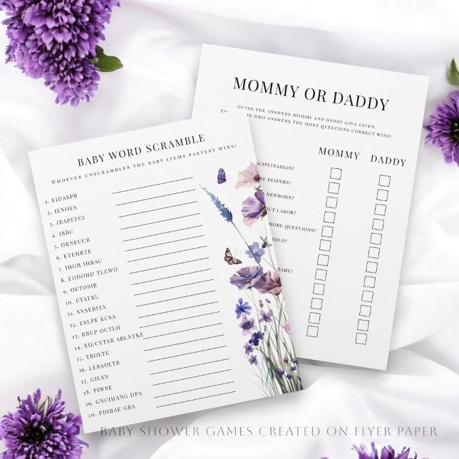 Prospectus 21,6 Cm X 24,94 Cm Flyer de jeu baby shower double face (Baby shower games , created on  double sided flyer paper , creating two games for one sheet)