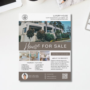 Prospectus 21,6 Cm X 24,94 Cm Flyer de liste de propriétés QR avec photo d'agent