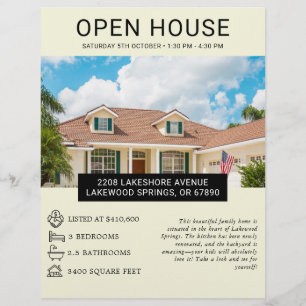 Prospectus 21,6 Cm X 24,94 Cm Flyer de maison ouverte de biens immobiliers minim