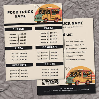 Prospectus 21,6 Cm X 24,94 Cm Flyer de menu et liste de prix de camion de nourri