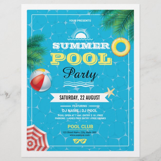 Prospectus 21,6 Cm X 24,94 Cm Flyer du Summer Pool Party (Devant)