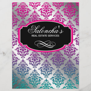 Prospectus 21,6 Cm X 24,94 Cm Flyer immobilier Damask moderne Silver rose