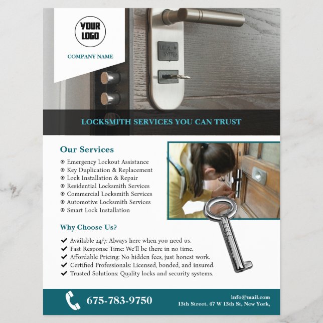 Prospectus 21,6 Cm X 24,94 Cm Flyer personnalisé Locksmith Services (Devant)