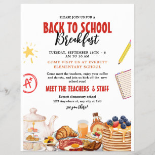 Prospectus 21,6 Cm X 24,94 Cm Flyer pour le petit déjeuner de rentrée scolaire,