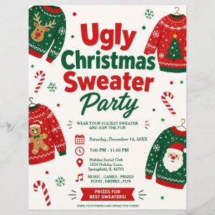 Prospectus 21,6 Cm X 24,94 Cm Flyer pour une soirée pull de Noël laid