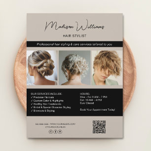 Prospectus 21,6 Cm X 24,94 Cm Flyer QR des services de coiffeur de salon moderne