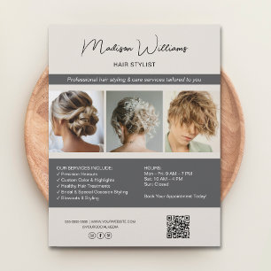 Prospectus 21,6 Cm X 24,94 Cm Flyer QR des services de coiffeur de salon moderne