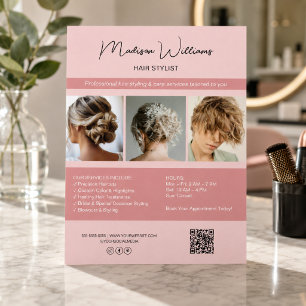 Prospectus 21,6 Cm X 24,94 Cm Flyer QR rose pour les services de coiffeur de sal