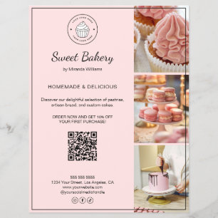 Prospectus 21,6 Cm X 24,94 Cm Flyer Rose Code QR Photo Logo Personnalisé Boulang