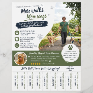 Prospectus 21,6 Cm X 24,94 Cm Flyers pour entreprise de promeneurs de chiens et 