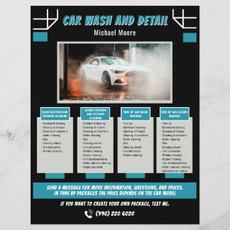 Prospectus 21,6 Cm X 24,94 Cm Forfait de prix de detailing de lavage de voiture