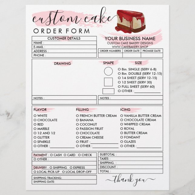 Prospectus 21,6 Cm X 24,94 Cm Formulaire de commande de gâteau au fromage de bou (Devant)