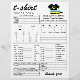 Prospectus 21,6 Cm X 24,94 Cm Formulaire de commande d'impression de t-shirt de 