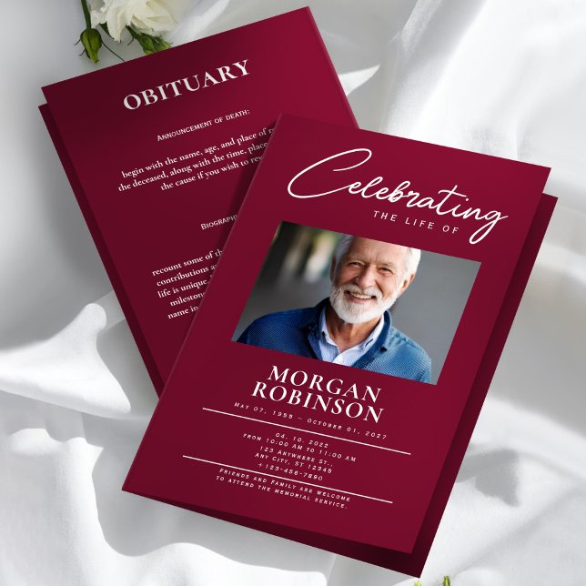 Prospectus 21,6 Cm X 24,94 Cm Funeral Program, Celebration of Life, Burgundy (Funeral Program, Celebration of Life, Burgundy Flyer)
