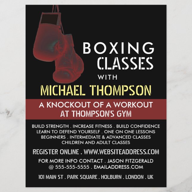 Prospectus 21,6 Cm X 24,94 Cm Gants de boxe solariisés, Classe de boxe, prospect (Devant)