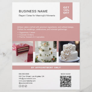 Prospectus 21,6 Cm X 24,94 Cm Gâteau de boulangerie Flyer QR photo personnalisé