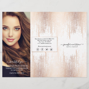 Prospectus 21,6 Cm X 24,94 Cm Glam Script Rose Gold Confettis Pluie Tri-Fold