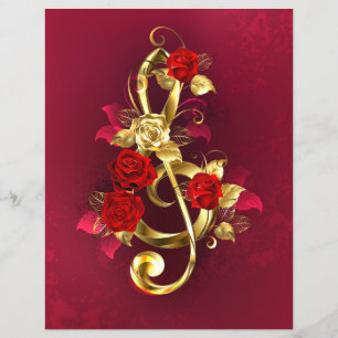 Prospectus 21,6 Cm X 24,94 Cm Golden Treble Clef avec fleurs Roses