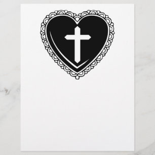 Prospectus 21,6 Cm X 24,94 Cm Gothic Heart & Cross Flyer (Noir & Blanc)