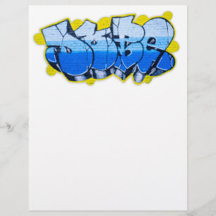 Prospectus 21,6 Cm X 24,94 Cm Graffiti bleu sur un mur de briques