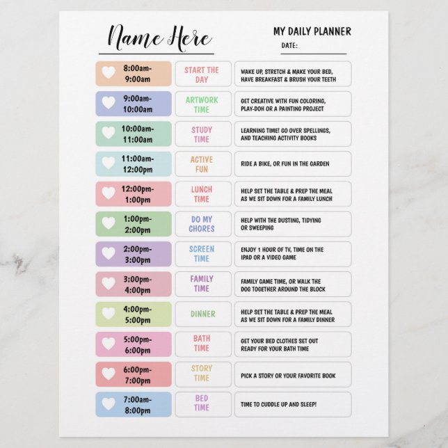 Prospectus 21,6 Cm X 24,94 Cm Graphique de planificateur quotidien Enfants Calen (Devant)