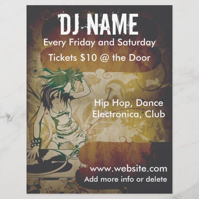 Prospectus 21,6 Cm X 24,94 Cm Grunge Femme DJ Flyer (Devant)