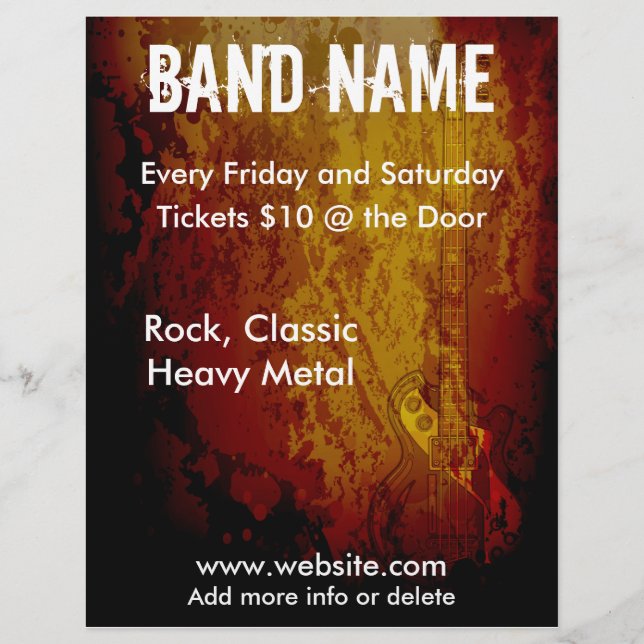 Prospectus 21,6 Cm X 24,94 Cm Grunge Guitare Flyer (Devant)