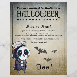 Prospectus 21,6 Cm X 24,94 Cm Halloween Anniversaire Fête Griffe Reaper