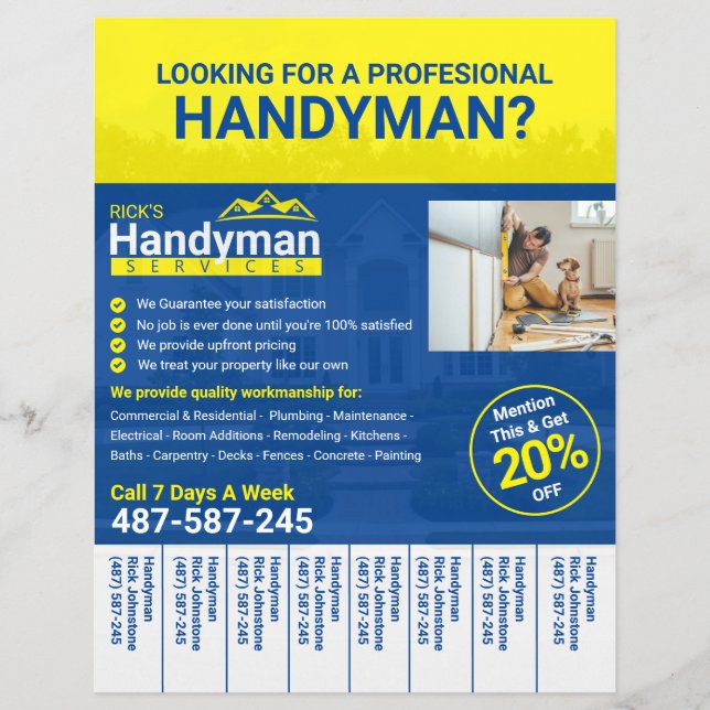 Prospectus 21,6 Cm X 24,94 Cm Handyman Business Flyer - Home Business (Devant)