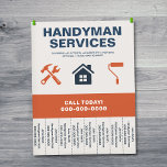 Prospectus 21,6 Cm X 24,94 Cm Handyman Services Flyer with Tear-Off Tabs<br><div class="desc">A professional handyman services flyer design with tear-off tabs in navy blue and orange colors with illustrations including a house,  hammer,  wrench,  and paint roller. Being completely adaptable,  it can be ideal for a variety of repair tasks,  including carpentry,  painting,  plumbing,  electrical,  handyman,  and home repair services.</div>