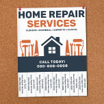 Prospectus 21,6 Cm X 24,94 Cm Home Repair Services Tear-Off Tabs Flyer<br><div class="desc">A professional home repair service flyer design with tear-off tabs in navy blue and orange colors with an illustration including hammer, screwdriver, paint roller, handsaw, wrench arranged around a house silhouette icon. Fully customizable, it can be perfect for all kinds of repair activities such as handyman, home repair services, plumbing,...</div>