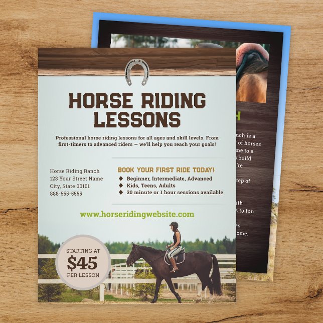 Prospectus 21,6 Cm X 24,94 Cm Horse Riding Lessons Flyer Template (Créateur téléchargé)