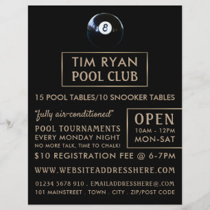 Prospectus 21,6 Cm X 24,94 Cm Huit Bal, Pool Club, Snooker Club Publicité
