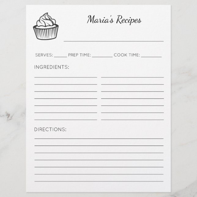 Prospectus 21,6 Cm X 24,94 Cm Illustration Cupcake Pages de recette personnalisé (Devant)