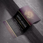Prospectus 21,6 Cm X 24,94 Cm Instructeur de méditation YOGA Studio Open House L<br><div class="desc">Yoga Studio Méditation Instructor / Life Coach / Healer / Reiki Master / Massage Therapy Open House Flyer Modèle - Modern Elegant Faux Gold Lotus sur Purple Grunge Arrière - plan.</div>