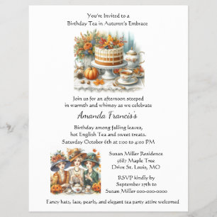 Prospectus 21,6 Cm X 24,94 Cm Invitation à la fête du thé d'anniversaire d'autom