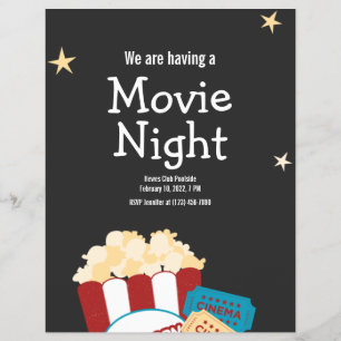 Prospectus 21,6 Cm X 24,94 Cm Invitation à un soir de cinéma vintage avec popcor