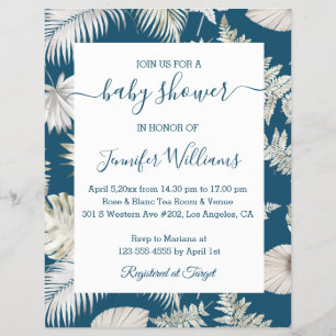 Prospectus 21,6 Cm X 24,94 Cm invitation bébé tropical bohème bleu gris