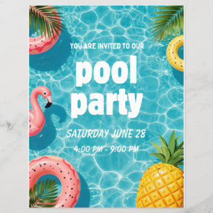 Prospectus 21,6 Cm X 24,94 Cm Invitation Fête Piscine Flamant Tropical Fun