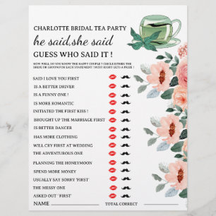 Prospectus 21,6 Cm X 24,94 Cm Jeu de Baby Shower Floral Tea Party