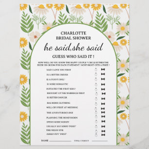 Prospectus 21,6 Cm X 24,94 Cm Jeu de Baby Shower Mariage Daisy Floral Il a dit E
