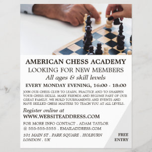 Prospectus 21,6 Cm X 24,94 Cm Jeu d'échecs, Flyer de publicité du club d'échecs