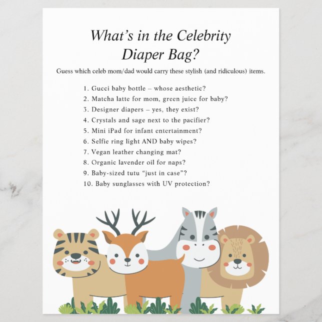Prospectus 21,6 Cm X 24,94 Cm Jeux de Baby shower Jungle Safari (Devant)