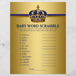 Prospectus 21,6 Cm X 24,94 Cm Jeux de Baby Shower pour Prince Bébé en Bleu Royal