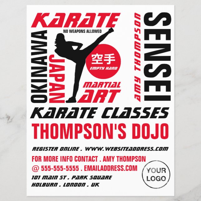 Prospectus 21,6 Cm X 24,94 Cm Karate Design, Karate Class Publicité (Devant)