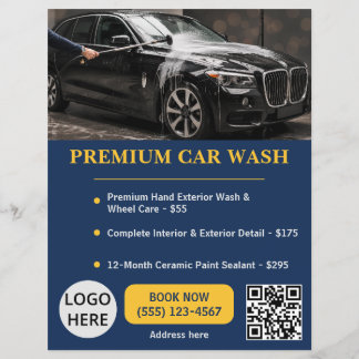 Prospectus 21,6 Cm X 24,94 Cm Lavage Auto de Premium Navy Gold Service Auto Élég