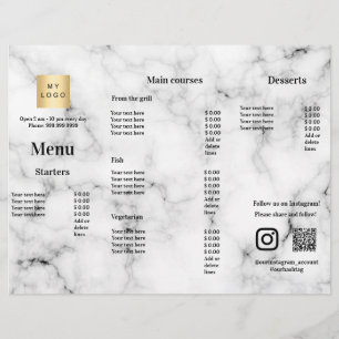 Prospectus 21,6 Cm X 24,94 Cm Liste de prix de menu restaurant bar café marbre